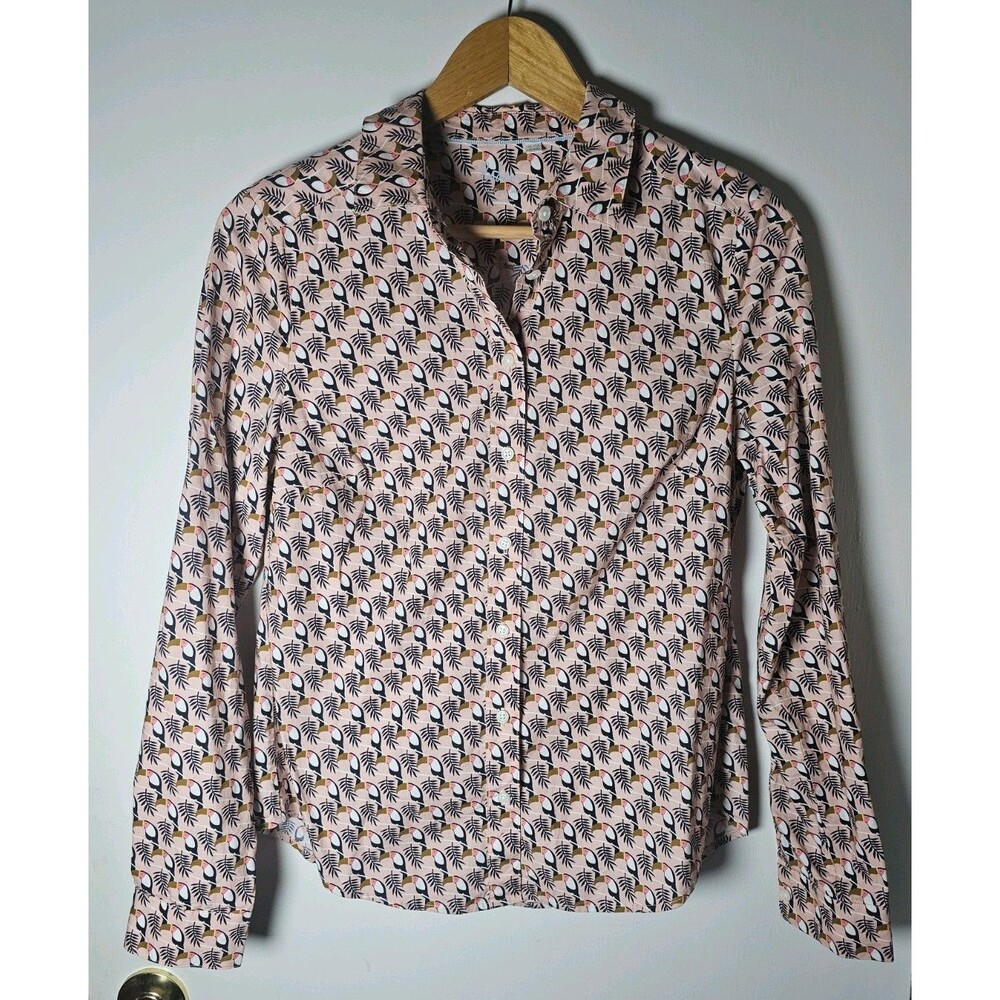 Boden Shirt Womens Size 6 Pink Toucan Tropical Print Button up Cotton Preppy